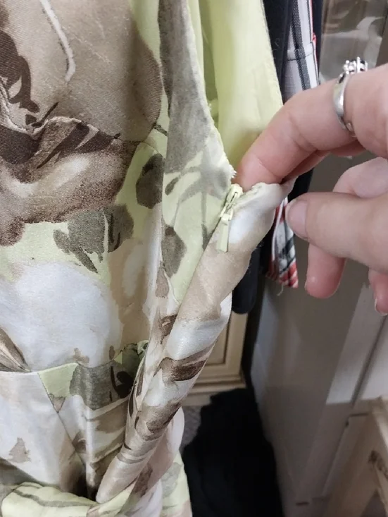 Evan Picone Floral Sleeveless Faux Wrap Dress in Light Green and Taupe - Picture 4 of 4